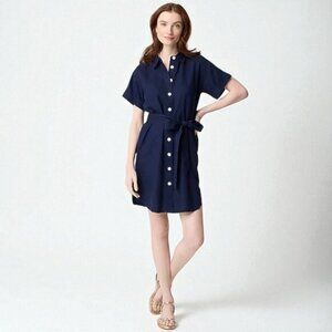 J. Crew Linen-blend belted mini shirtdress Size Medium Petite